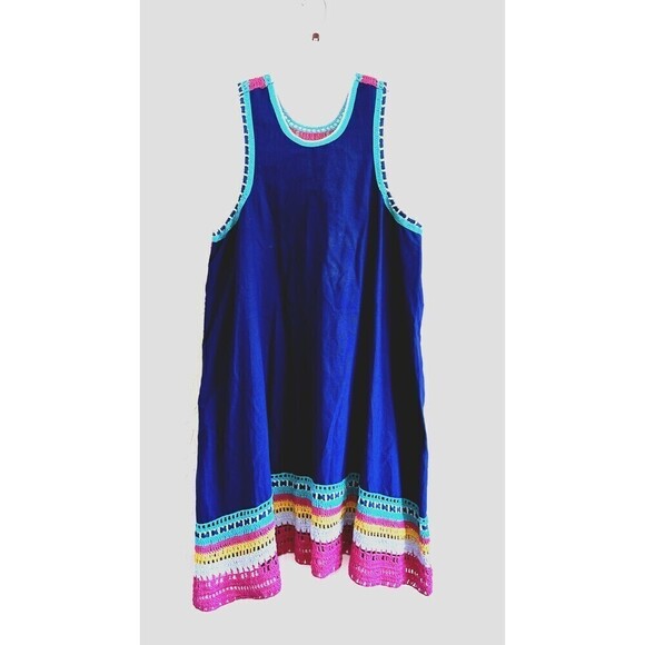 Akemi + Kin Anthropologie Crochet Trim Swing Shift Dress Size L Boho Hippie - Picture 1 of 16